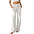 thumbnail image 3 of LIaqionyy Womens Ribbed Pants Wide Leg Lounge Pajama Drawstring Elastic Waist Casual Loose Trousers with Pockets, 3 of 8
