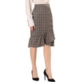 thumbnail image 4 of INSPIRE CHIC Women's Plaid Button Closure Elastic Waist Back Ruffle Fishtail Skirt S Brown, 4 of 6