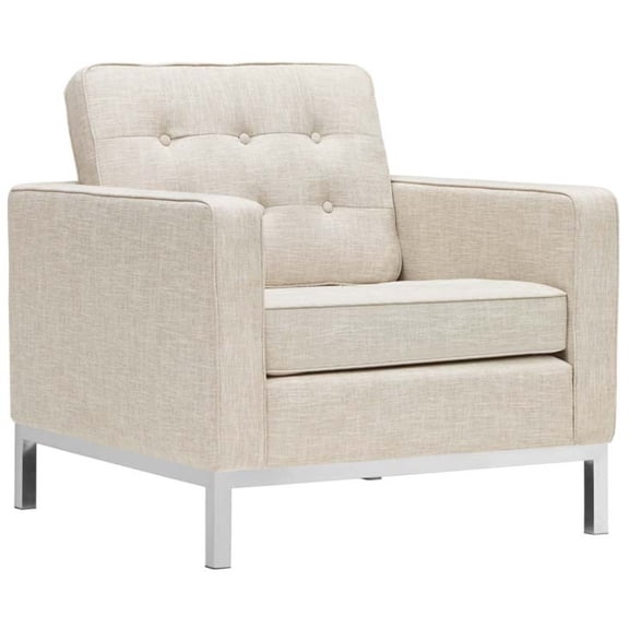 Modway Loft Upholstered Fabric Armchair in Beige
