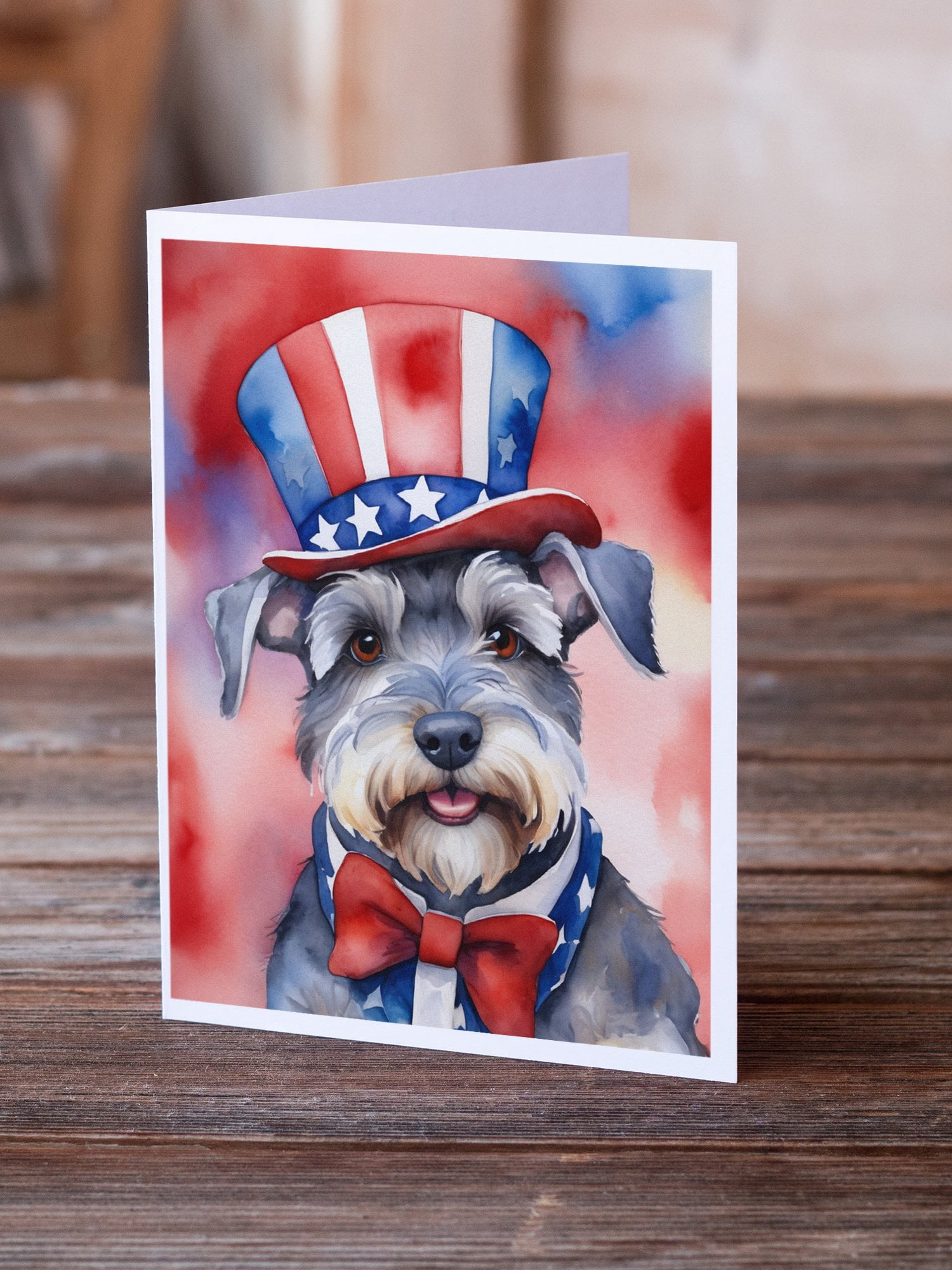 Schnauzer Patriotic American Greeting Cards Pack of 8 7 in x 5 in