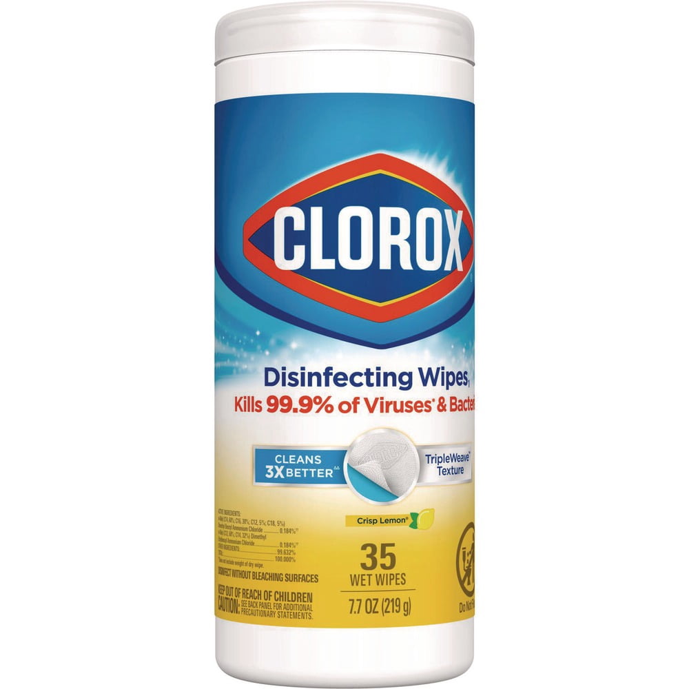 7 in. x 8 in. 1-Ply Disinfecting Wipes - Crisp Lemon, White (35/Canister, 12 Canisters/Carton)