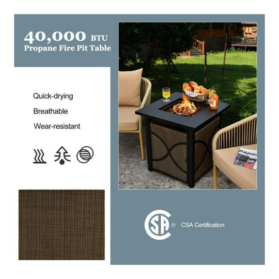 25 Inch Propane Fire Pit Table with Lid, 40000 BTU Outdoor Fireplace, Black Steel Fire Glass Table for Patio, Backyard, Garden - Convertible Coffee Table
