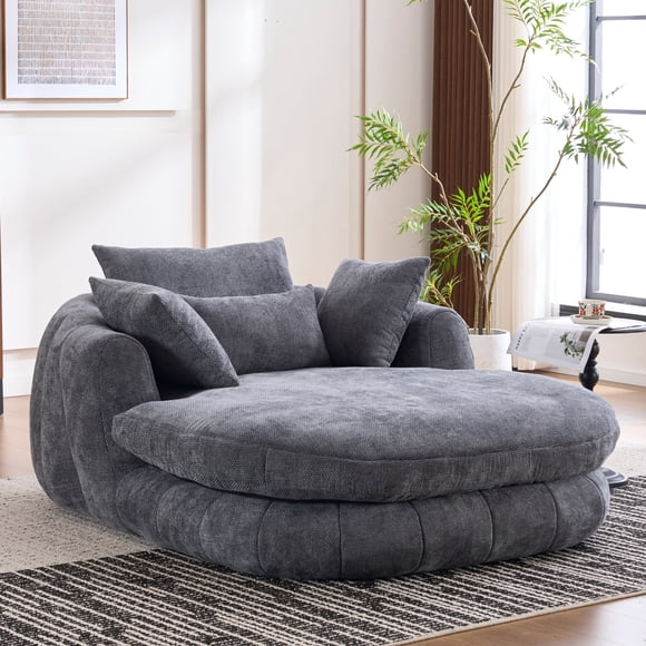 Oversized Chaise Lounge Chair Indoor, Deep Seat Chenille Sleeping Couch, Cloudlike Reading Chair For Living Room, Bedroom, Reading Room,Grey