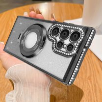 Dteck for Samsung Galaxy S24 Ultra Magnetic Case with Invisible Stand, Compatible with MagSafe, for Women Girls Luxury Bling Rhinestone Diamond Case for Samsung Galaxy S24 Ultra,Glitter Black