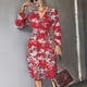 thumbnail image 3 of Vestido Floral De Otoño, Vestido De Manga Larga Floral Con Cuello En V Cruzado Transpirable Cómodo Para El Trabajo De Oficina ANGGREK Rojo XL, 3 of 7