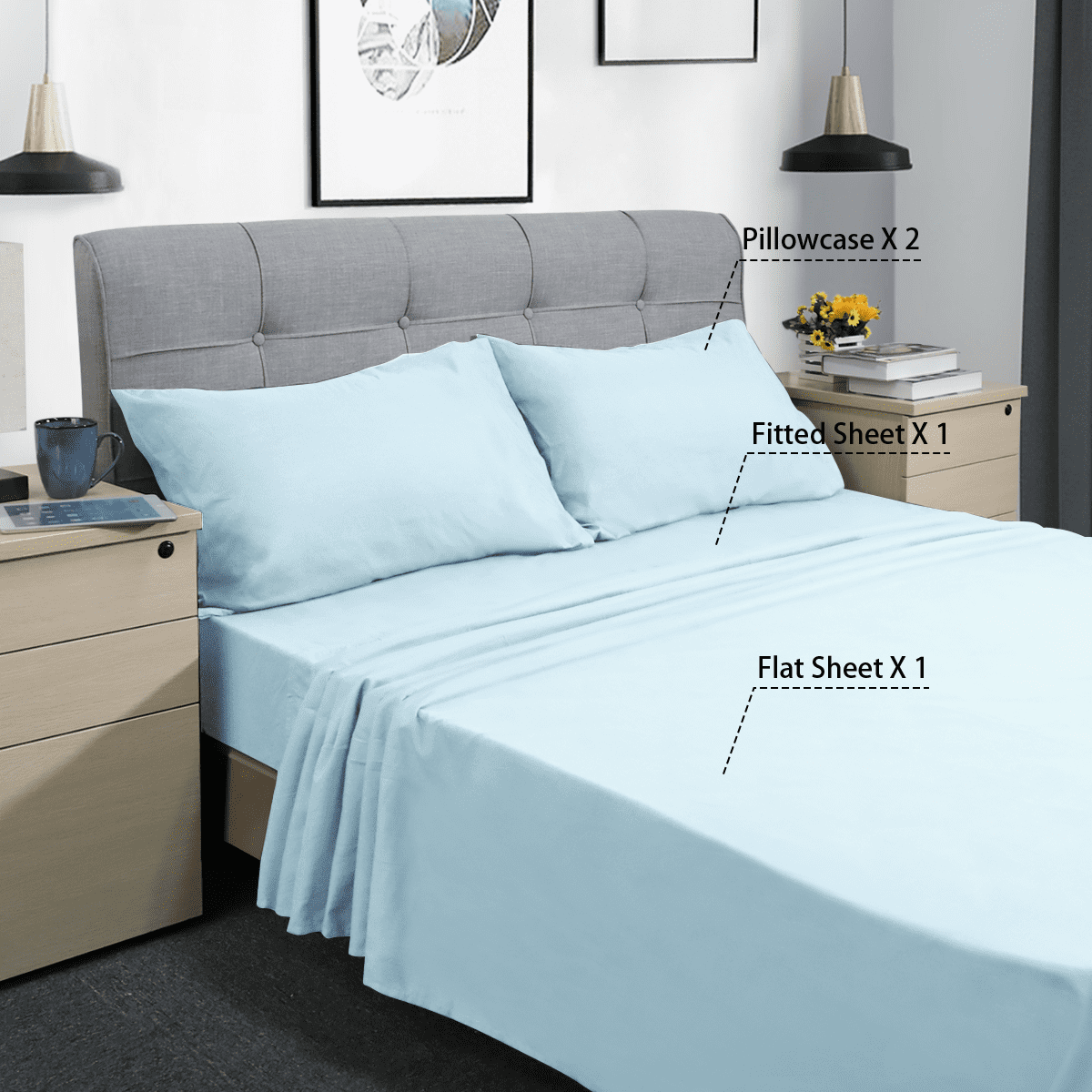 100GSM Soft & Brushed Microfiber 4PCs Sheet Set with 2 Pillowcases Fits up to 17 1 Flat Sheet and 1 Fitted Sheet with 15 Pocket Hypoallergenic & Luxurious Sheet Set Anti-Wrinkle & Fade Resistant Bed Sheet Set Bedding 4 Homes 4 Pieces Soft Sheet Set 