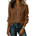 thumbnail image 6 of ClodeEU Women's Collared Ruched Front Button Down Shirt,Long Sleeve Casual Office Blouse Brown,Women's Plus S, 6 of 7