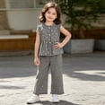 thumbnail image 2 of hoksml Girls Checkered 2-Piece Outfit Sleeveless Ruffle Top and Wide Leg Pants Set with Bow Embroidery, 2 of 6