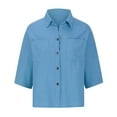 thumbnail image 6 of HAPIMO Women's Trendy Loose Cotton Lined Shirts Pocket for Teen Girls Solid Color Summer Tees Short Sleeve Lapel Button Shirts Casual Relaxed Workout Blouses Sky Blue M, 6 of 7