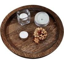 Wood Jewelry Plate Rustic Wooden Serving Tray Decorative Coffee Table Tray Round Storage Holder Coconut Brown Circle Centerpiece Decor for Home Living Dining Room Kitchen Counter Bathroom Brown
