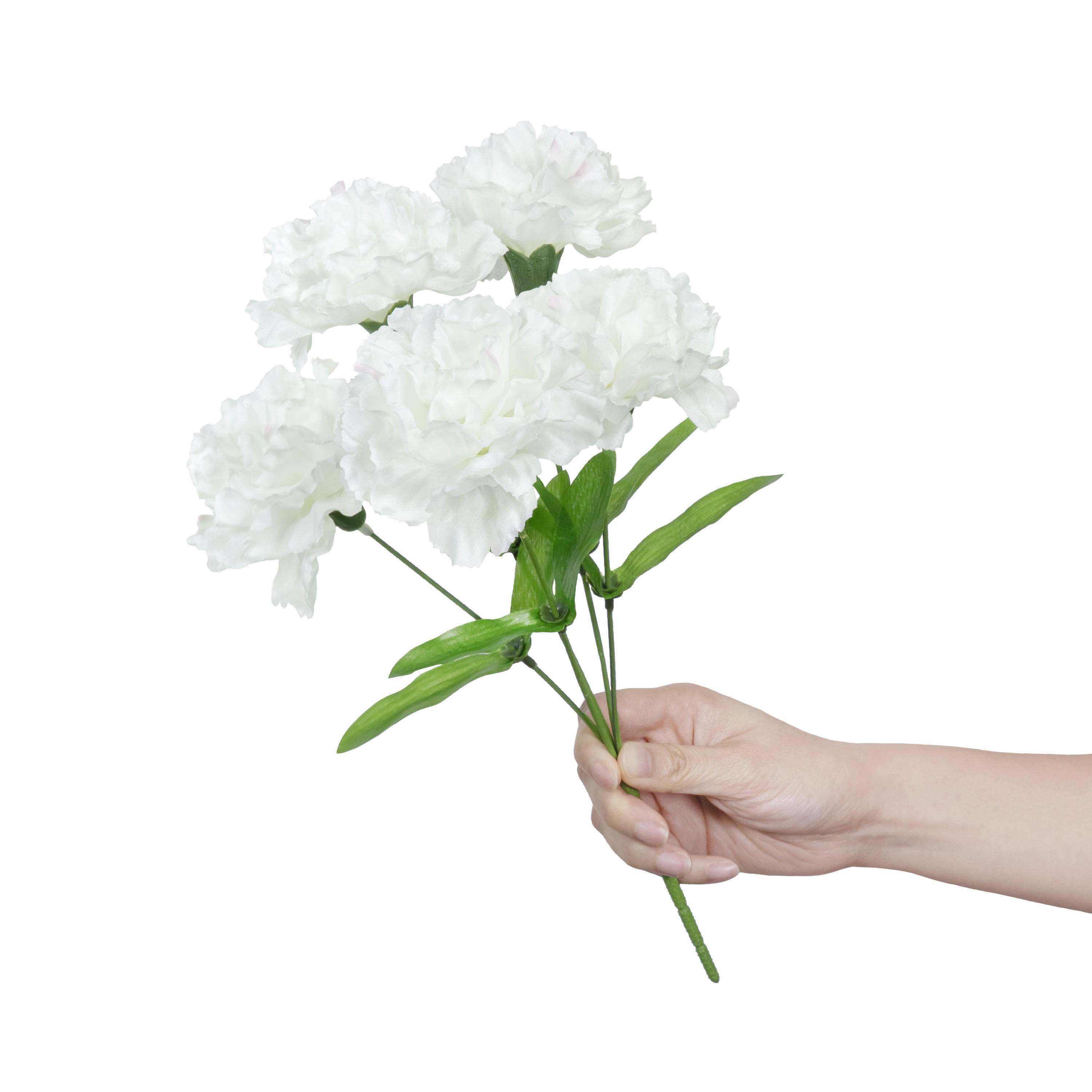(4 pack) 13-inch Artificial Silk White 5 Heads Carnation Flowers Pick, for Indoor Use, by Mainstays