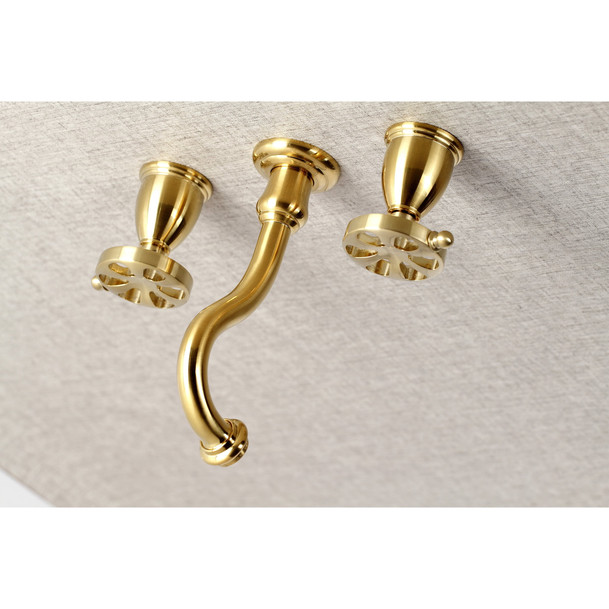 Kingston Brass KS3127RX Belknap Double-Handle Wall Mount Bathroom Faucet, Brushed Brass