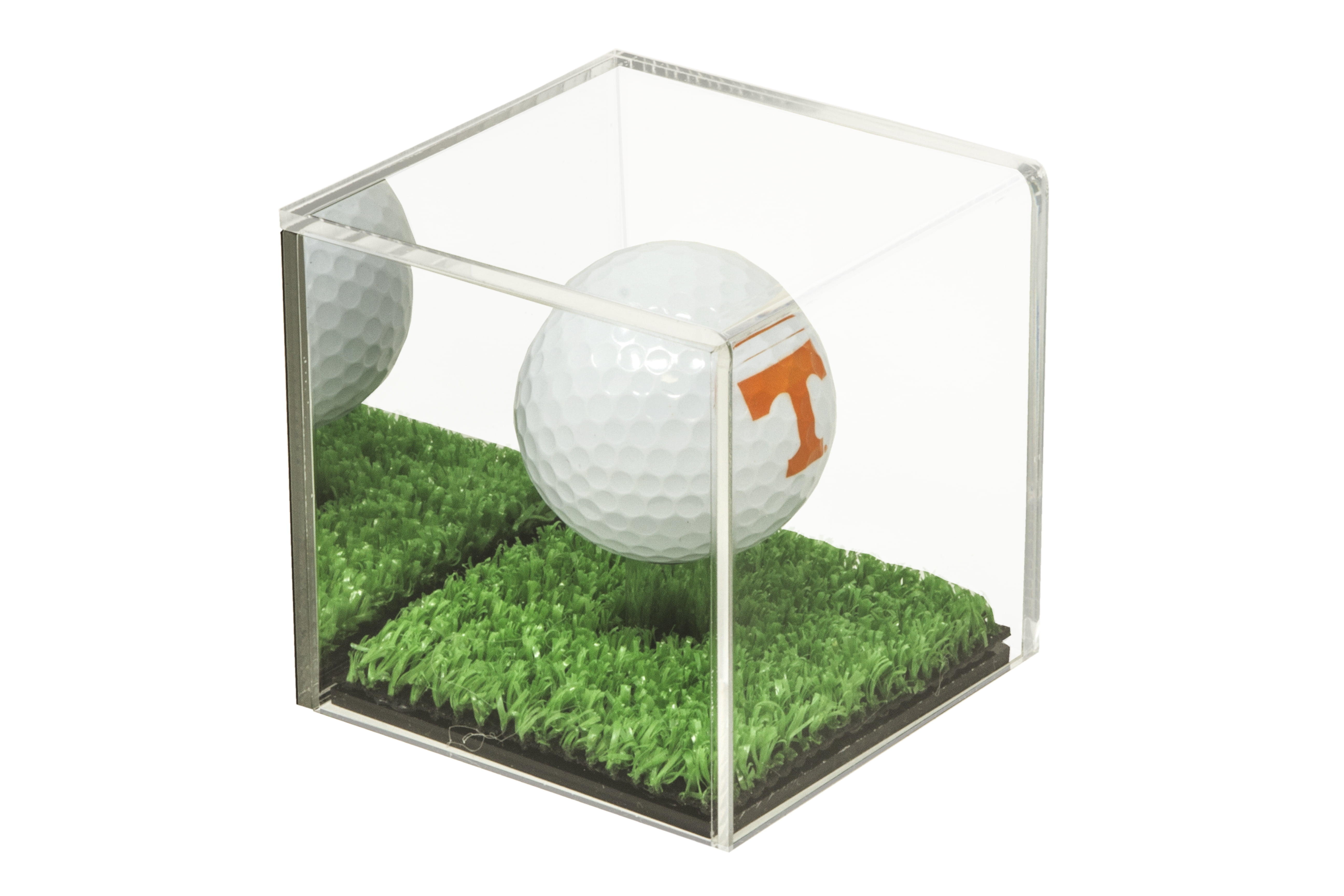 Deluxe Acrylic Golf Ball Display Case with Mirror and Turf Base (A046MTB)