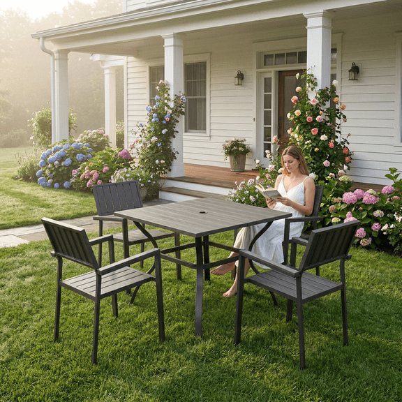 FFZ 5-Piece Outdoor Dining Set with 4 Chairs and 37.8 inch Table, Black