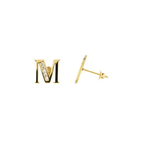 14k Yellow Or White Solid Gold Large Initial Cubic Zirconia Stud 14k Yellow Or White Solid Gold Large Initial Cubic Zirconia Stud Earrings