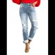 thumbnail image 3 of Pantalones Vaqueros Boyfriend de Tiro Medio Rotos para Mujer, Holgados, Elásticos y Desgastados Azul M, 3 of 6