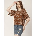 thumbnail image 5 of Moomaya WomenS Printed Round Neck Top, Tie-Up Cold Shoulder Top, 5 of 8