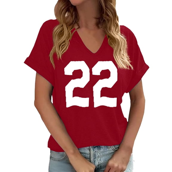 WEIWEN V Neck T Shirts for Women Number 22 Player Uniform #22 Sports Team Fan Tshirts Trendy Fitness Clothing Womens Summer Tops Basic Tees Red, S