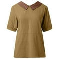 thumbnail image 3 of vigerkar Cotton Linen Top for Women Summer Collared Blouses Casual Short Sleeve Going Out Tops 2025 Blouses Brown, L, 3 of 4