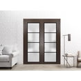 thumbnail image 3 of Sliding French Double Pocket Doors 56 x 96 inches | Planum 2132 Chocolate Ash Frosted Glass | Kit Trims Rail Hardware | Solid Wood Interior Bedroom Sturdy Doors, 3 of 6