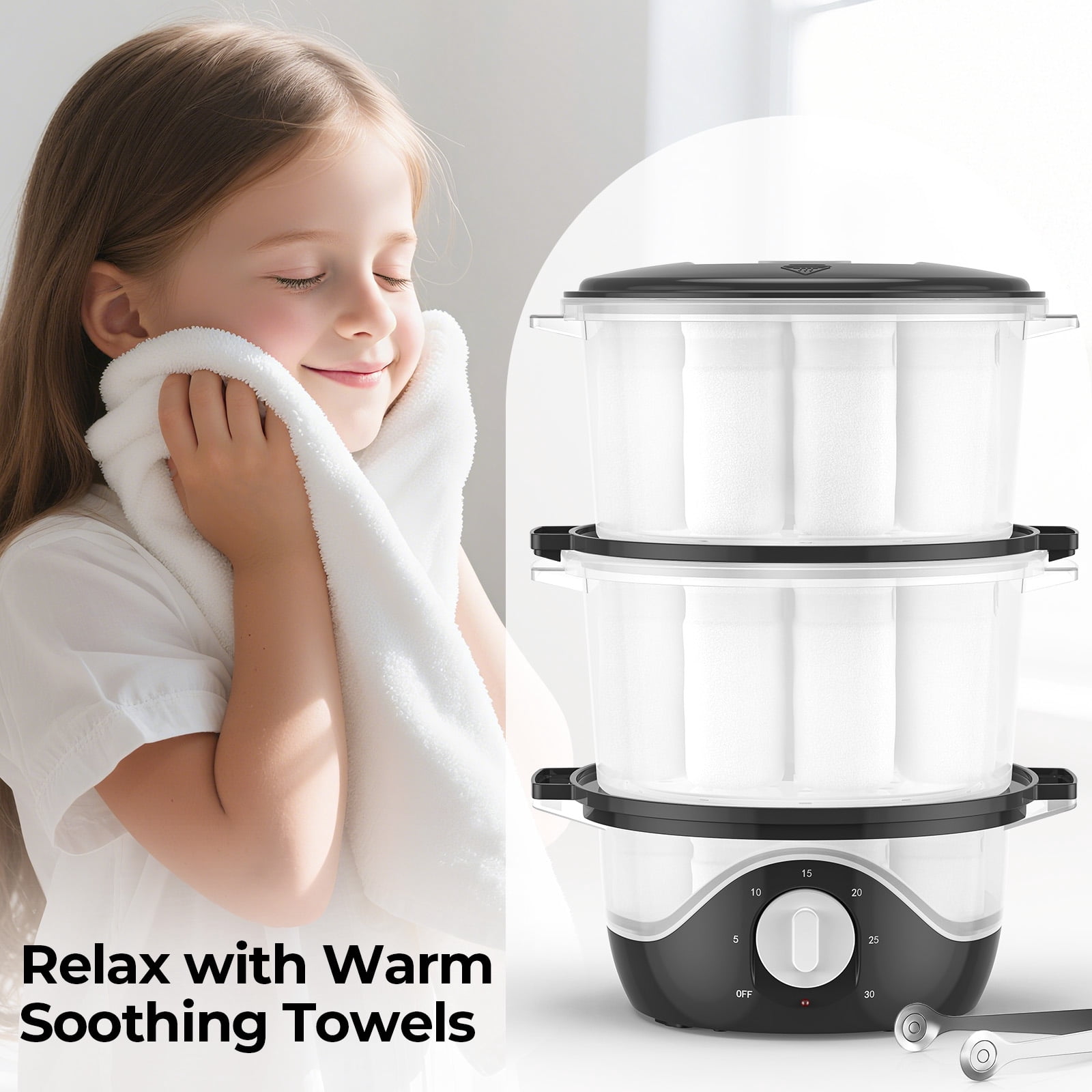 SUGIFT 400W Towel Warmer Holds 18 Facial Towels, 2-Layer Hot Towel Warmer Bucket with 10-Second Steam and 30-Min Adjustable Timer, Black