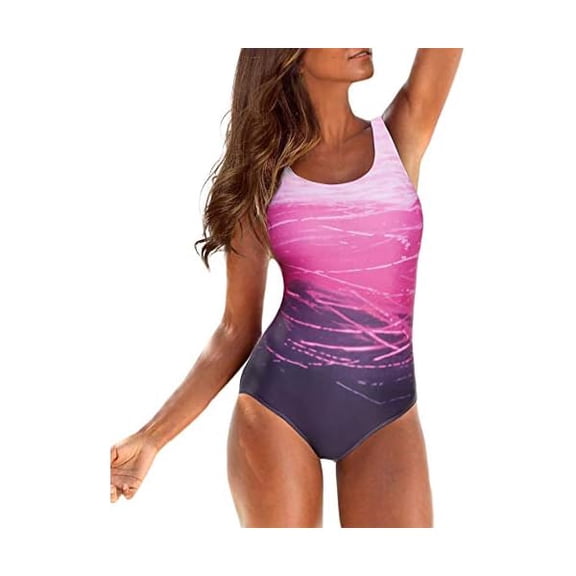 One Piece Swimsuit Women Criss Cross Back Color Block Print Bathing Suits Athletic Modest Swimwear