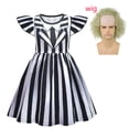 thumbnail image 4 of Disfraz de B-Beetlejuice 2 para niñas, disfraz de mago del inframundo, disfraz de BBeetleJuiceS para cosplay, conjunto de peluca y vestido a rayas para carnaval infantil, 4 of 5
