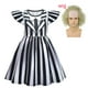 thumbnail image 4 of Kids Girls Halloween B-Beetlejuice 2 Costume Underworld Mage BBeetleJuiceS Cosplay Costume Child Carnival Striped Dress Wig Sets, 4 of 5