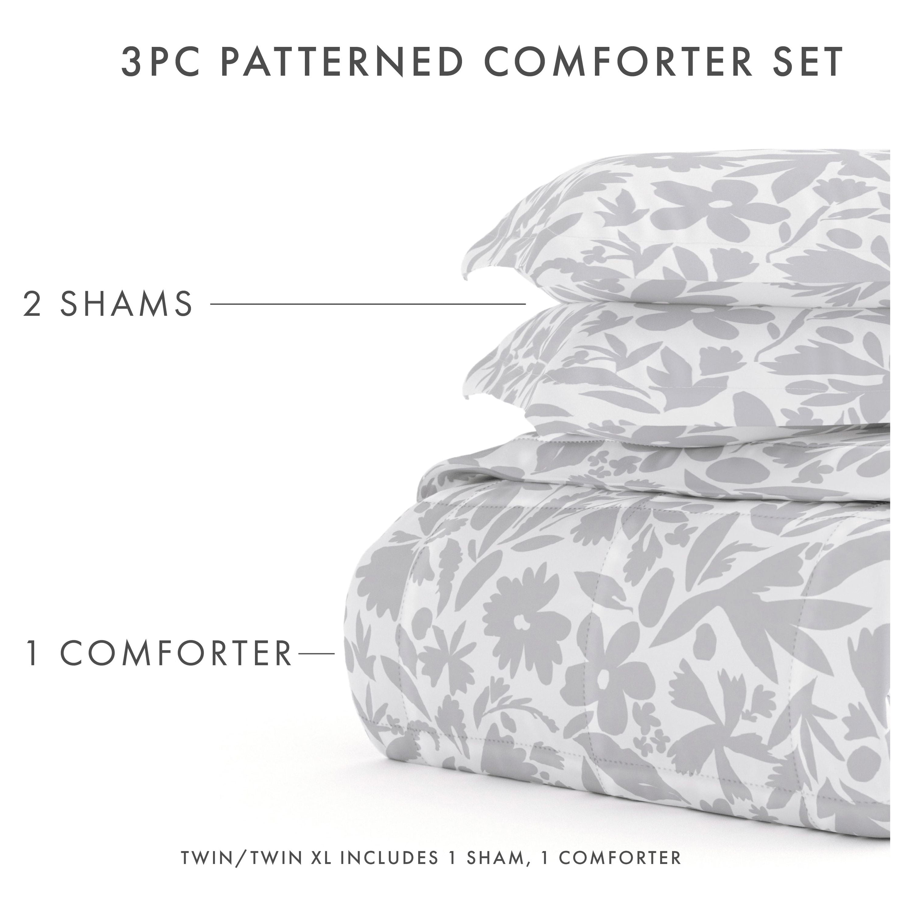 Noble Linens 3-Piece Light Gray Abstract Garden Print Comforter Set,Full/Queen