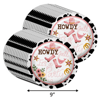 Howdy Y'all Cow Girl Birthday Party Supplies - Cow Print Rodeo Birthday Party Plates - Large 9" Paper Plates In Bulk 32 Piece