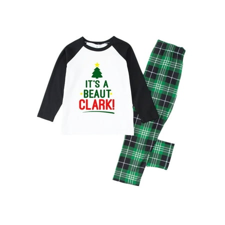 

Amuver Christmas Pajamas for Family Long Sleeve Letter Print Raglan Tops + Plaid Pants Set
