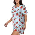 thumbnail image 2 of Bixox Women's Strawberry Printed Pajama Set 2 Piece Lounge Set Top and Shorts Soft Pajamas, Shorts with Pockets, 2 of 7