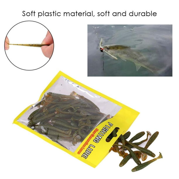 Greensen 50pcs 5cm Soft Plastic Fishing Lures T-Tail Grub Worm Baits Fish Tackle Accessory, Fishing Lures, Fishing Soft Lures Black