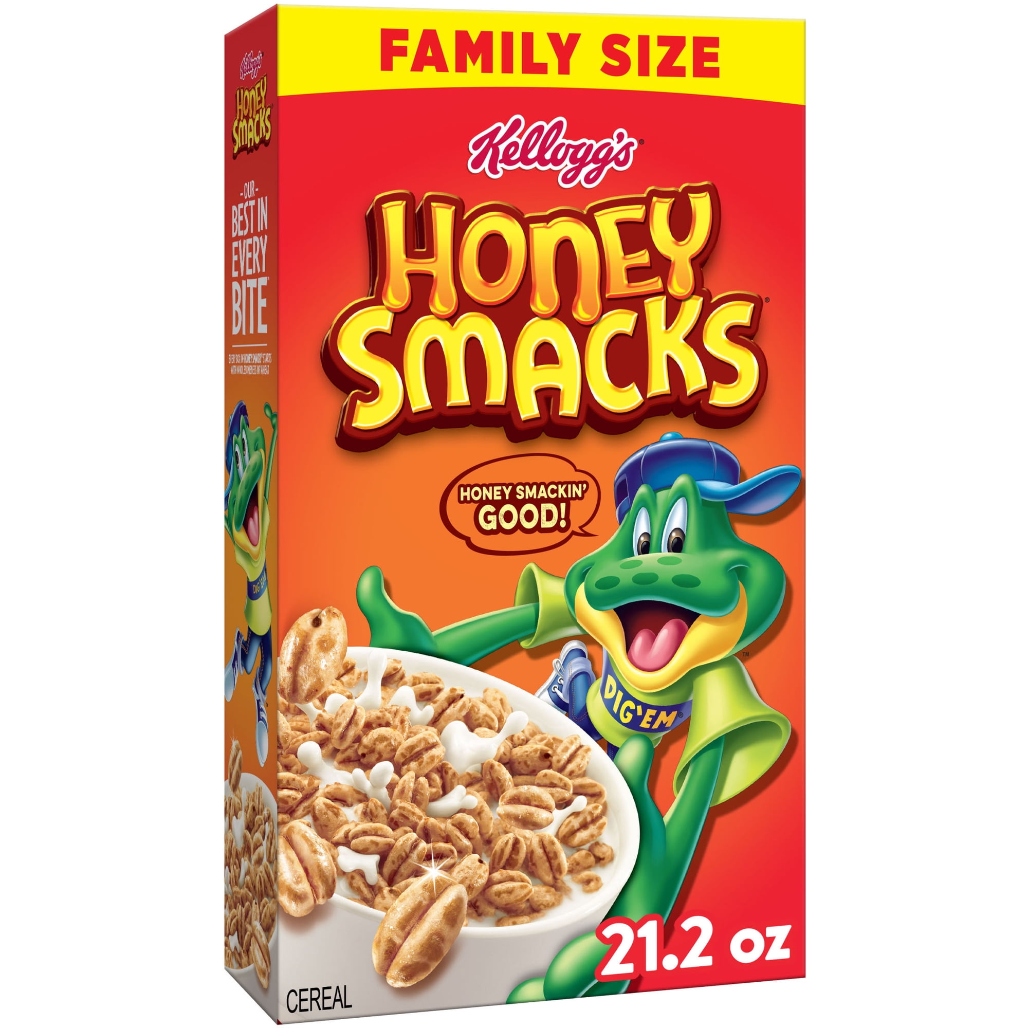 Kellogg's Honey Smacks Original Breakfast Cereal, Touch of Real Honey, Family Size, 21.2 oz
