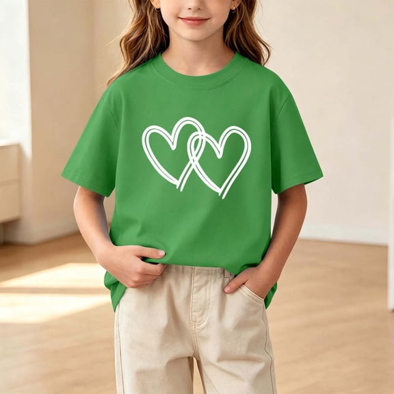 Tween Girls Simple Love Heart Graphic T-Shirts Short Sleeve Casual Summer Tops Basic Crewneck Graphic Tees for Kids Everyday Wear Outfits, Size 6-8