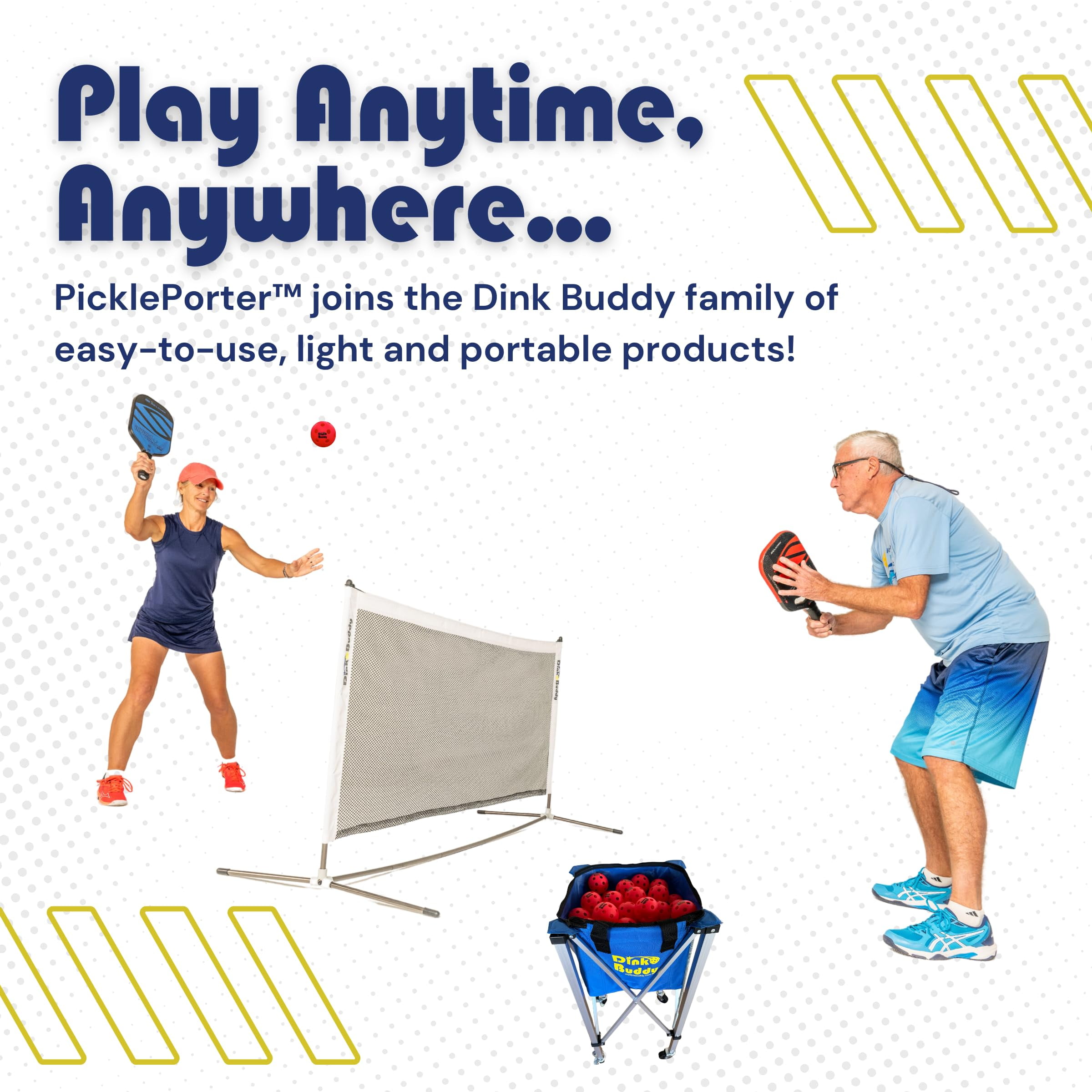 Dink Buddy Pickleball Hopper with Wheels – Portable Ball Caddy – Pickleball Basket holds 110 Balls – Tennis Hopper with Wheels
