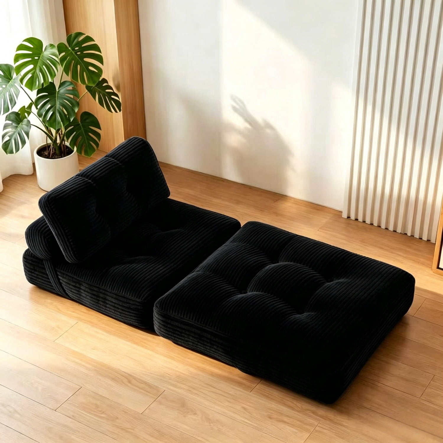 Folding Sofa Bed, Convertible Sleeper Chair with Pillow, Foldable Floor Couch Bed with Back Support, Portable Lounge for Living Room Bedroom, Black