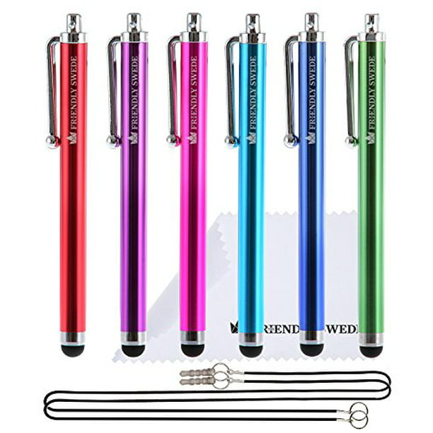 band Editie Ontslag nemen Capacitive Touch Screen Stylus Pens 4.5", 6-Pack - Including 2 x 15  Lanyards and Screen Cleaning Cloth by The Friendly Swede (Red, Purple,  Pink, Light Blue, Dark Blue, Green) - Walmart.com