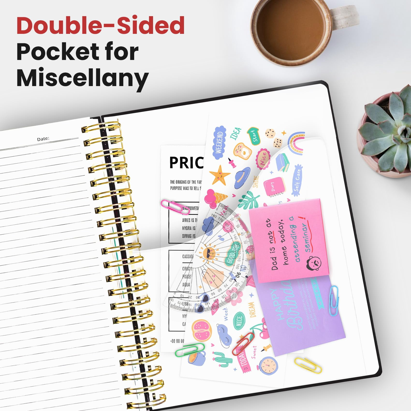 Hardcover Spiral Journal Notebooks For Work With Removable Dividers & Tabs  8.5"x11" 5 Subject Notebook Note Taking Organizer A4 College Ruled Lined Women Writing Black 280 Pages