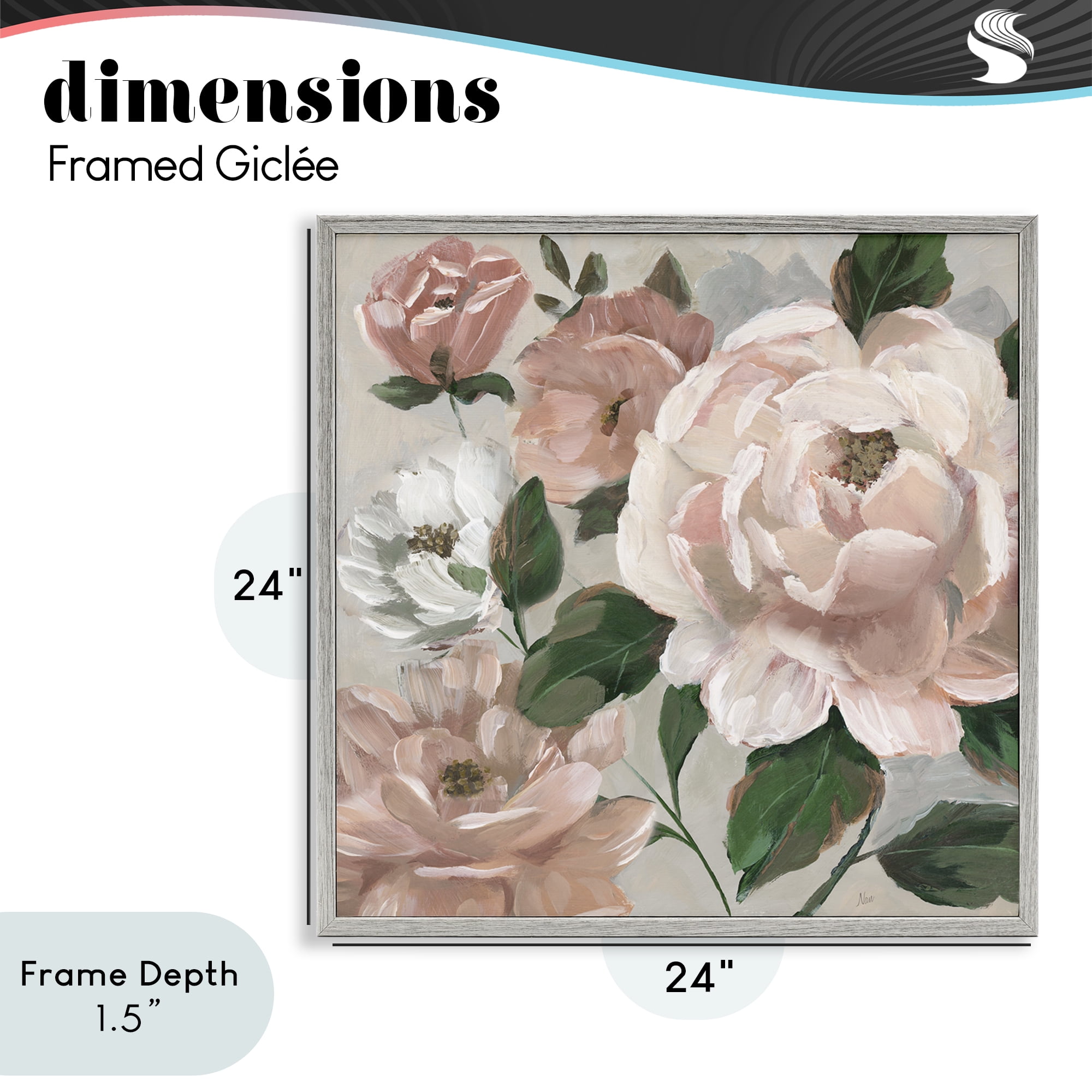 Stupell Industries Delicate Blush Peonies with Leaves Gray Framed Giclee Art, design by Nan