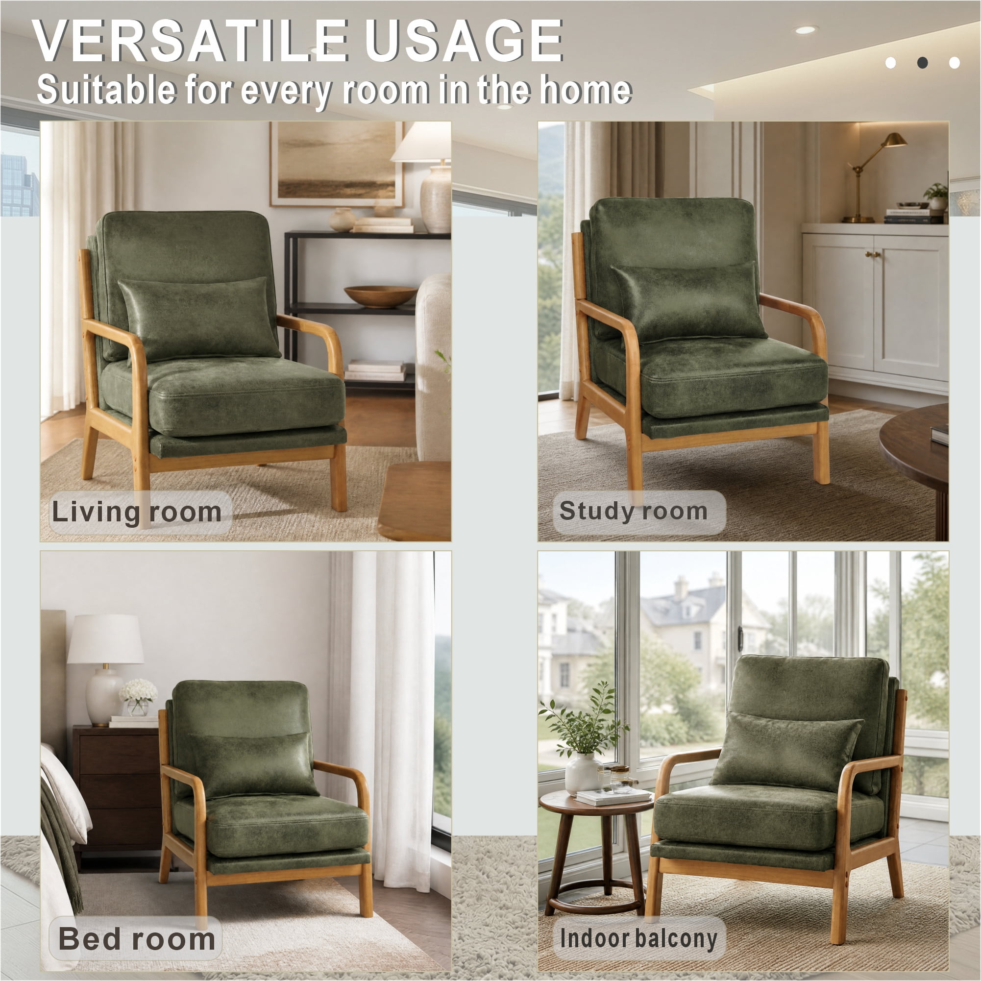 Lounge Chair with Foil Fabric and Solid Wood Frame, Modern Accent Armchair and Curved Seating for Living Room Bedroom, Olive Green