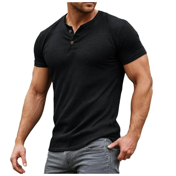 Men Summer Tops Mens Muscle Slim Shirts Crewneck Longline T Shirt Gym Workout Athletic Shirt Tees With Button Long Sleeve Shirts for Men Sexy Swim Top Full Sleeve Lady Tunic Plain Long Top Black L