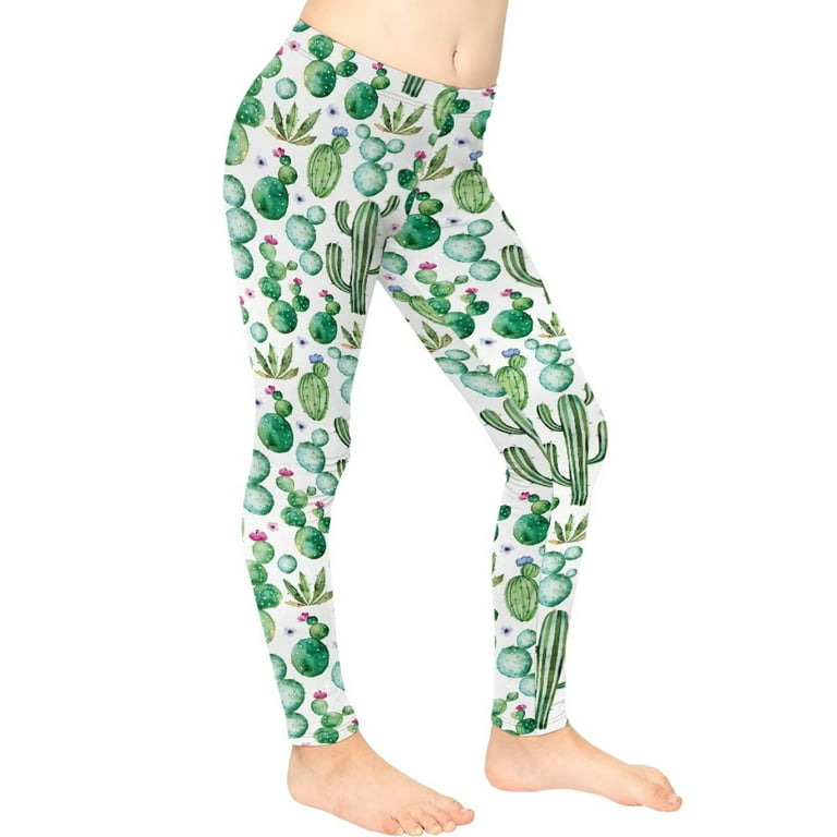 FKELYI Cactus Print Kids Leggings Size 4-5 Years Comfortable Vacation High  Waisted Girls Tights Stretchy Running Yoga Pants Tummy Control Kawaii 