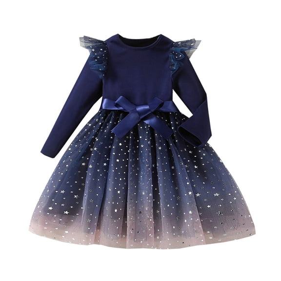 FDDMis Girls Princess Dress Navy Blue Dress Long Dress Sleeve Dress Toddler Winter Clothes Girls 18 Month Clothes 3t Girls Clothes Kids Clothes, Blue 7-8 Years