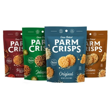 ParmCrisps, Made From 100% Real Parmesan Cheese, Gluten Free, Sugar Free, Keto Friendly, Parm Crisp 4 Flavor Variety Pack, 1.75oz Bags (Pack of