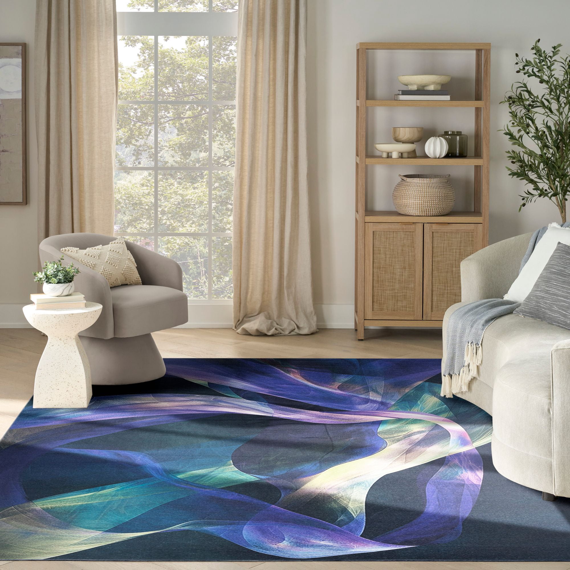 Nourison Washables Abstract Non-Slip Indoor Area Rug Blue Multicolor 8' x 10'
