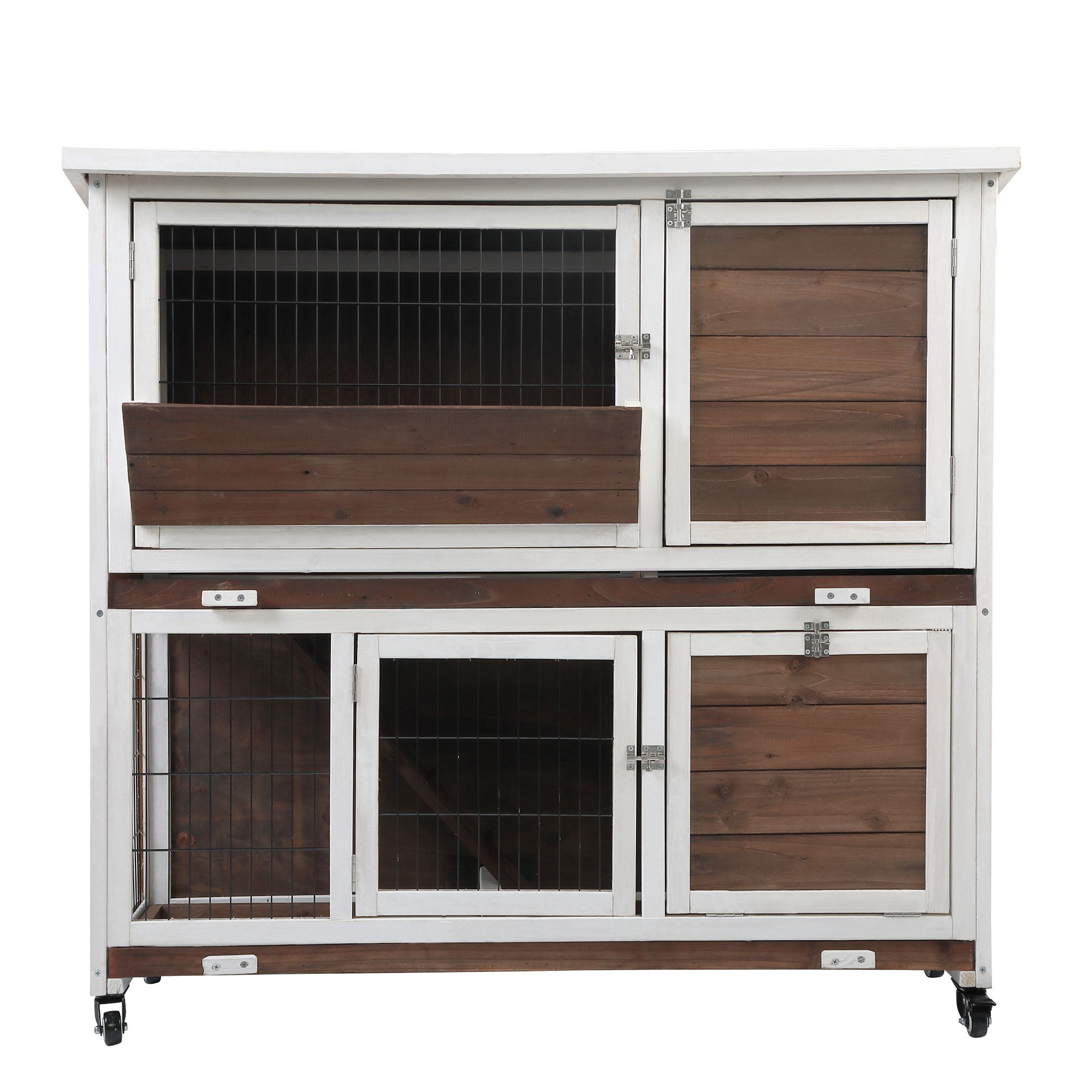 Lowestbest Luxury Wooden Two-Layer Waterproof Removable Rabbit Cage with Wheels, Outdoor Indoor Rabbit Cage, Brown and White Lowestbest Luxury Wooden Two-Layer Waterproof Removable Rabbit Cage with Wheels, Outdoor Indoor Rabbit Cage, Brown and White