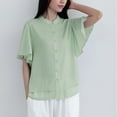 thumbnail image 4 of Camisas de Manga Corta para las Mujeres Casual, Botón de Cuello en V de la Moda de Verano, Top Suelto/Camisa Casual, 4 of 8