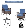 thumbnail image 3 of Wiilayok 3 Pieces Outdoor Swivel Glider Rocker Bistro Set, PE Wicker Rattan Patio Furniture Set, Rocking Chairs for Porch Deck Backyard, Navy Blue, 3 of 9