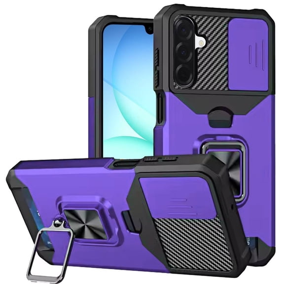 For Samsung Galaxy A17 S176V Multi-Functional Ring Kickstand Phone Case Tempered Glass - Purple
